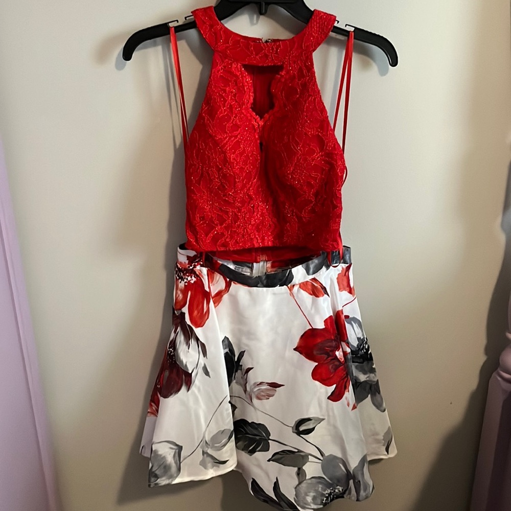 2 piece burnt orange red dress